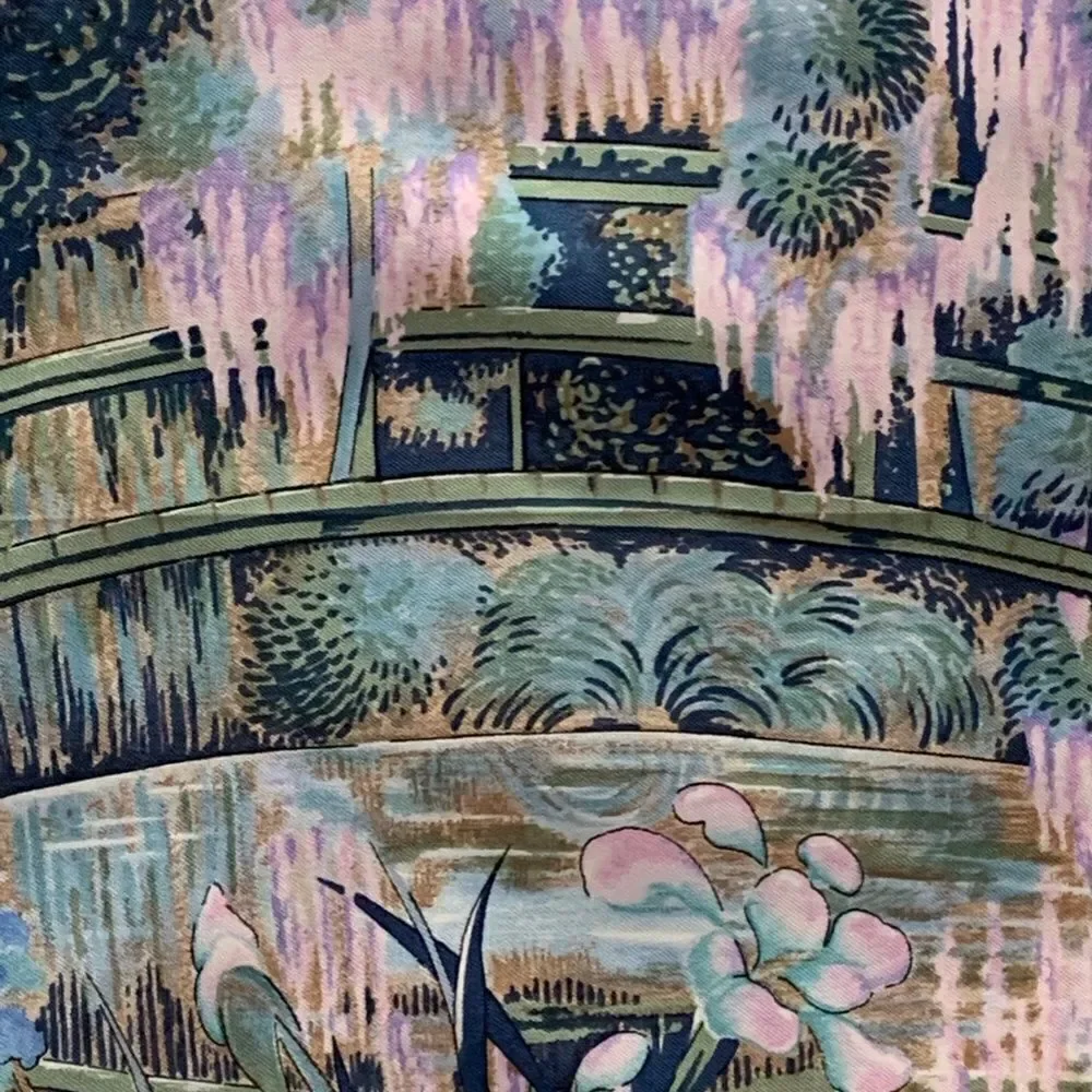 Herme's Claude Monet Giverny Garden Blue Pink Silk Scarf 35" square 1989 NIB - Picture 10 of 16